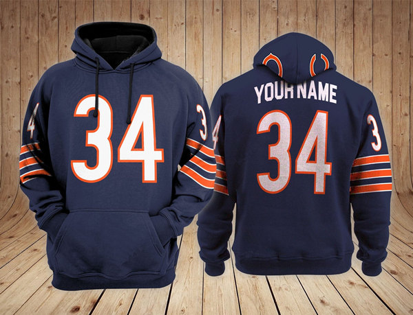 Men's Navy Chicago Bears ACTIVE PLAYER Custom Performance Pullover Hoodie